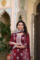 Adorable Red Semer Gharara suit with Chinoon Dupatta