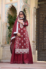 Adorable Red Semer Gharara suit with Chinoon Dupatta