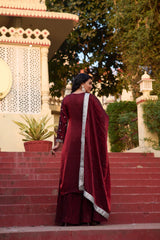 Dark Red Fendi silk Gharara suit with Dupatta