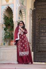 Dark Red Fendi silk Gharara suit with Dupatta