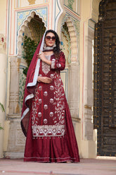 Dark Red Fendi silk Gharara suit with Dupatta
