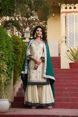 Off white FANDI Silk Gharara suit with Dupatta