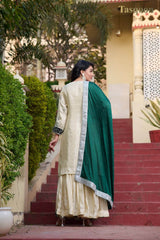 Off white FANDI Silk Gharara suit with Dupatta