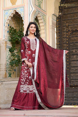 Adorable Red Semer Gharara suit with Chinoon Dupatta