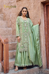 Beautiful Pista Fox Georgette Gharara Suit with Dupatta