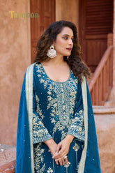 Adorable Fendi Fabric Plazo Suit with Dupatta