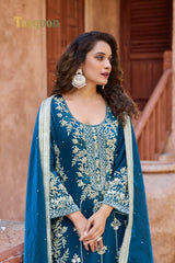 Adorable Fendi Fabric Plazo Suit with Dupatta