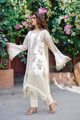 Exclusive White Cream Fox Georgette Sequence Work Pant Suit With Dupatta