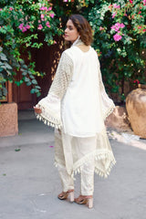 Exclusive White Cream Fox Georgette Sequence Work Pant Suit With Dupatta