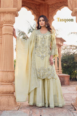 Luxury Fox Georgette & Net Combination Gharara suit with Dupatta