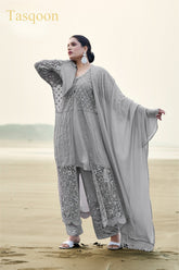 Awesome fox Georgette Net embroidery work Pent Suit With Dupatta