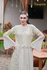 Beautiful Creame fox Georgette Net embroidery work Pent Suit with Dupatta