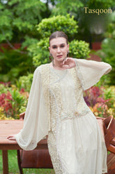 Beautiful Creame fox Georgette Net embroidery work Pent Suit with Dupatta