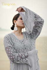 Awesome fox Georgette Net embroidery work Pent Suit With Dupatta