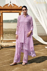 Attractive fox Georgette Net with embroidery work Pent Suit With Dupatta