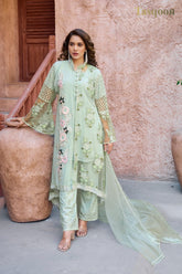 Adorable White Cream fox Georgette & Net Embroidery Work Pent Suit With Dupatta