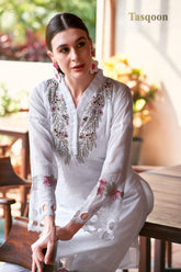 White Viscose Linen Pant suit with Organza Dupatta